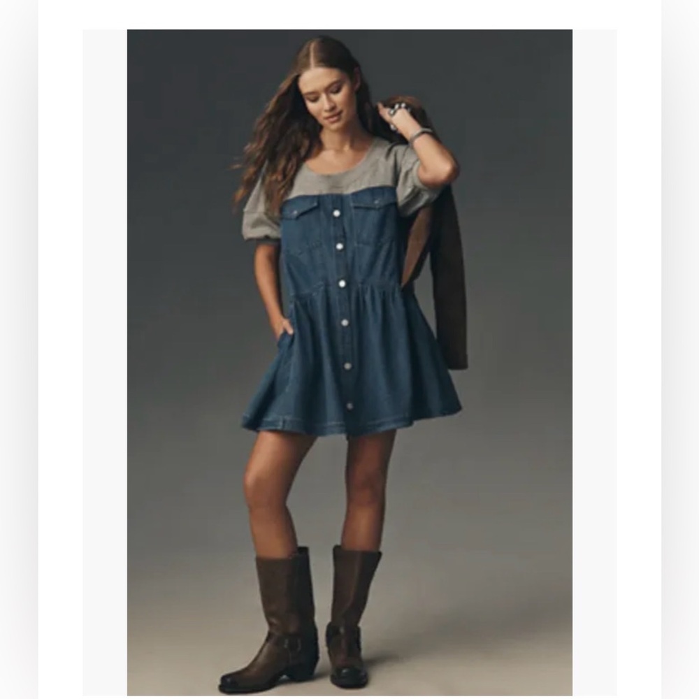 Pilcro Gray Top with Denim Skirt Dress